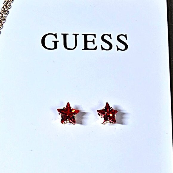 GUESS Red CZ Star Pendant Necklace, Double Stretch Bracelet & Stud Earrings Set - Picture 5 of 8